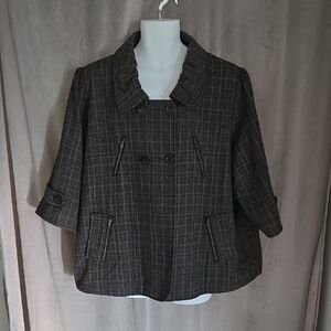 Penningtons Size 24 Dark Plaid Double-Breasted Pea Coat